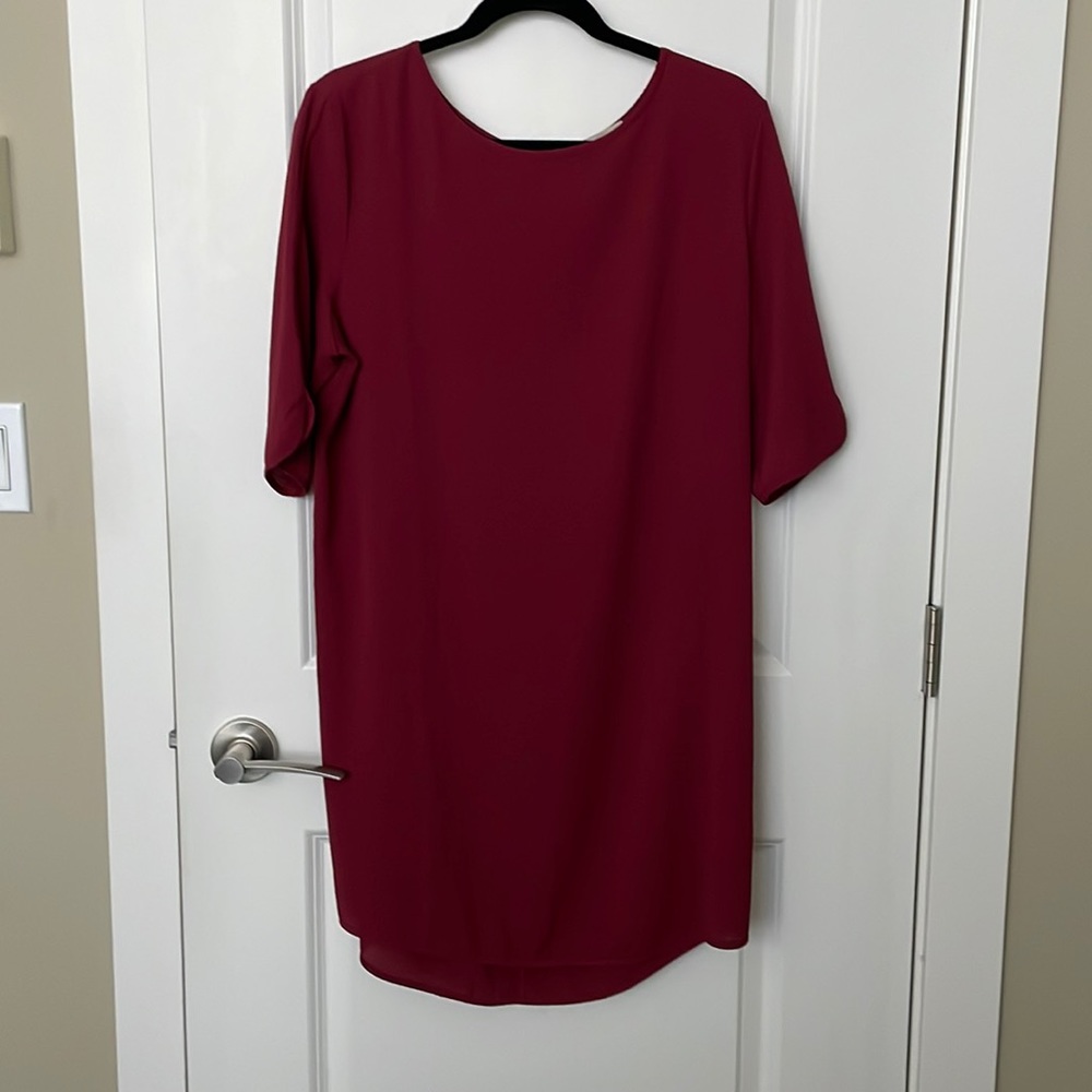 Monk and Lou adorable red dress with faux opening button back and short sleeves.